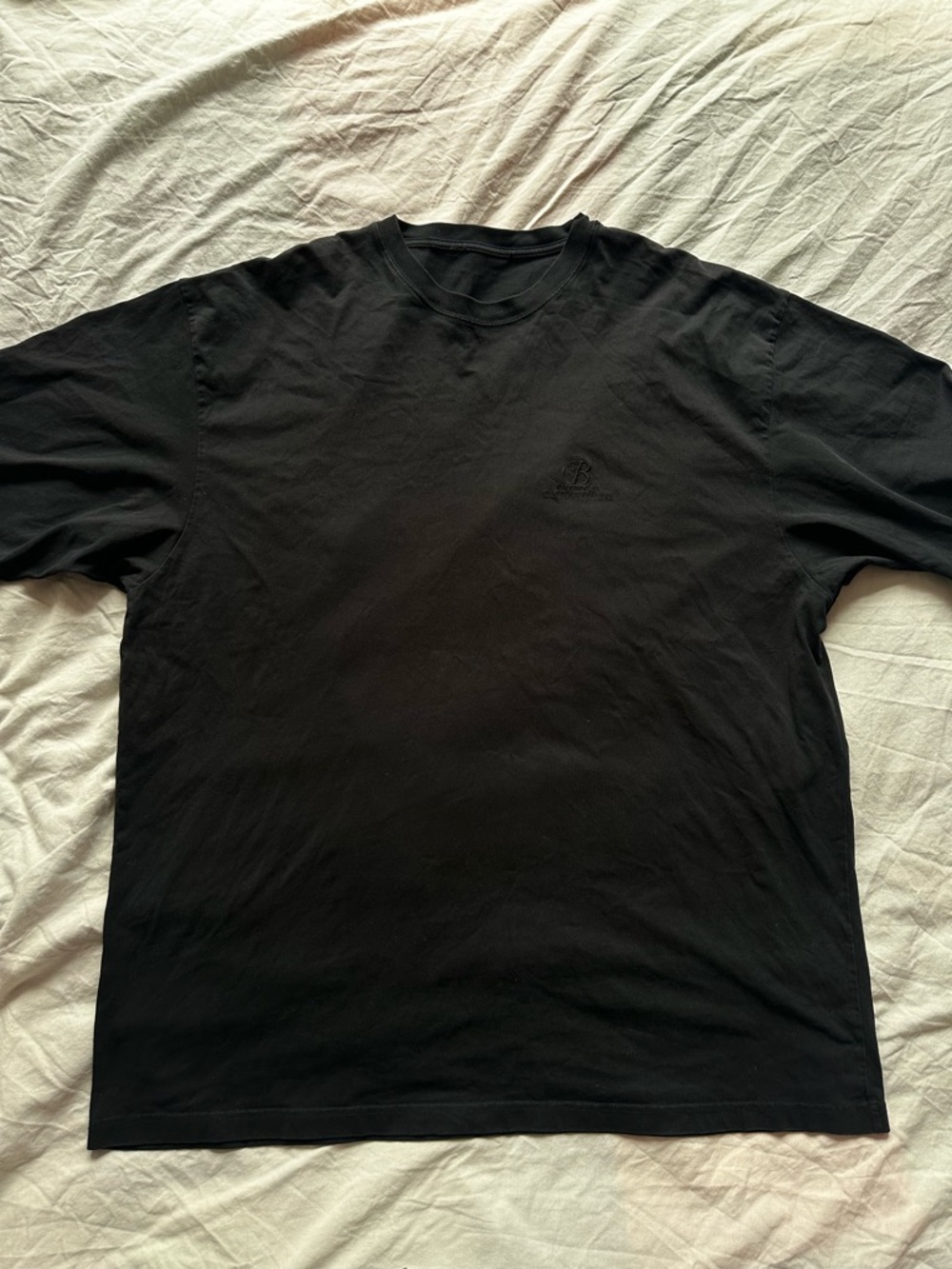 Authentic Balenciaga BB Logo Embroidered Black Cotton Oversized T-Shirt XL